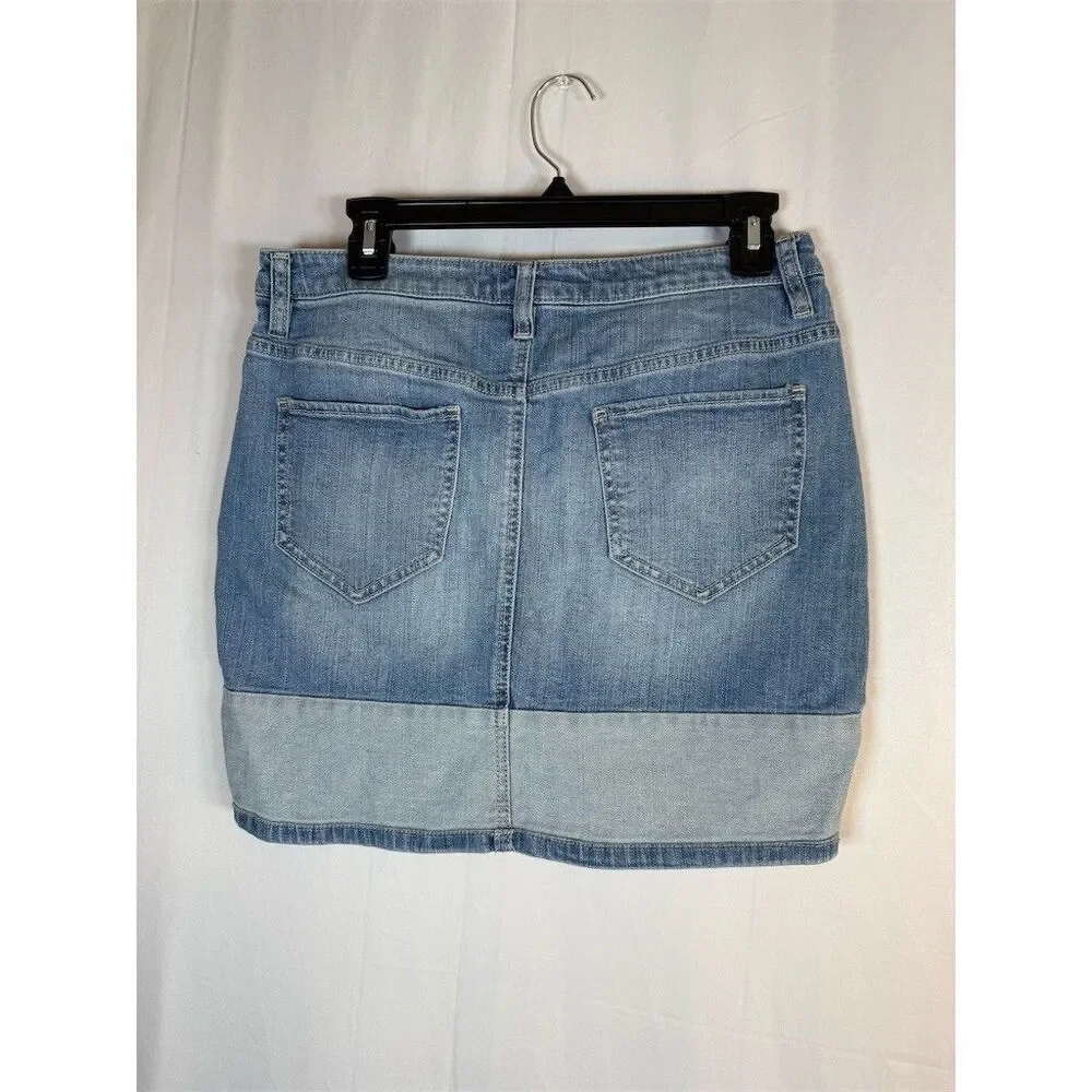 Soho Jeans Skirt Womens Size 8 Blue Light Wash Denim Mini Colorblock Hem - Picture 6 of 9